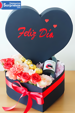 Corazón de rosas y chocolates